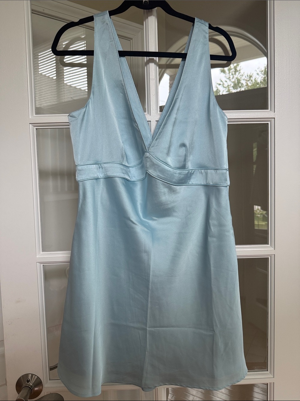 Abercrombie & Fitch Light Blue Satin V-Neck Mini Dress